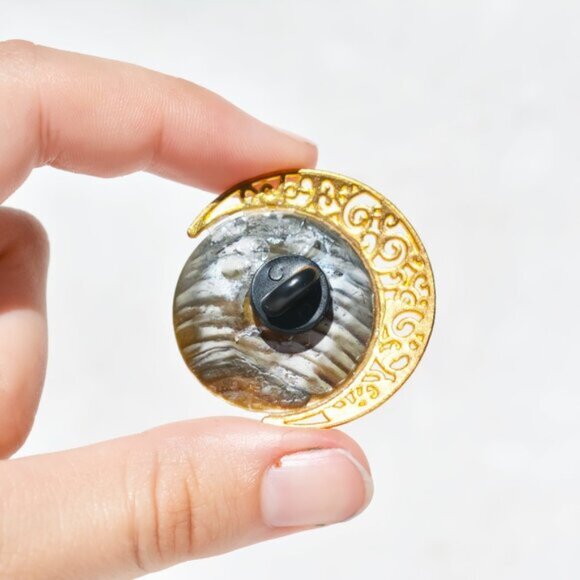 Handmade Crescent Moon Pin Brooch Gold and Pearl Celestial Jewelry - Picture 3 of 4